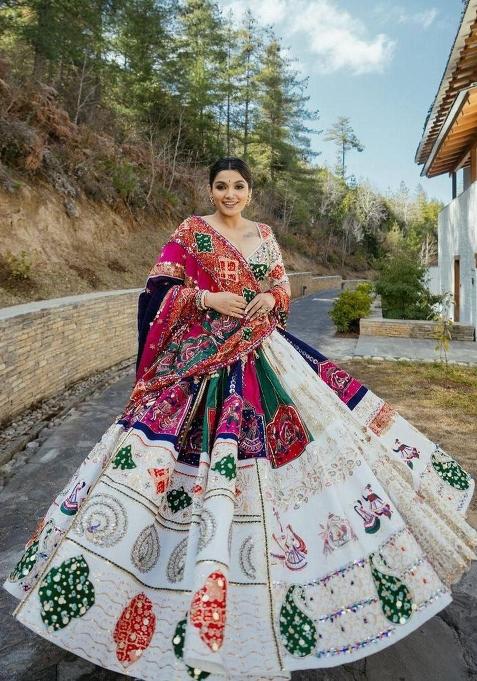 Multicolor Printed Silk Lehenga Set