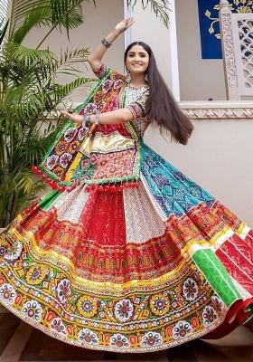 Multicolor Printed Silk Lehenga Set