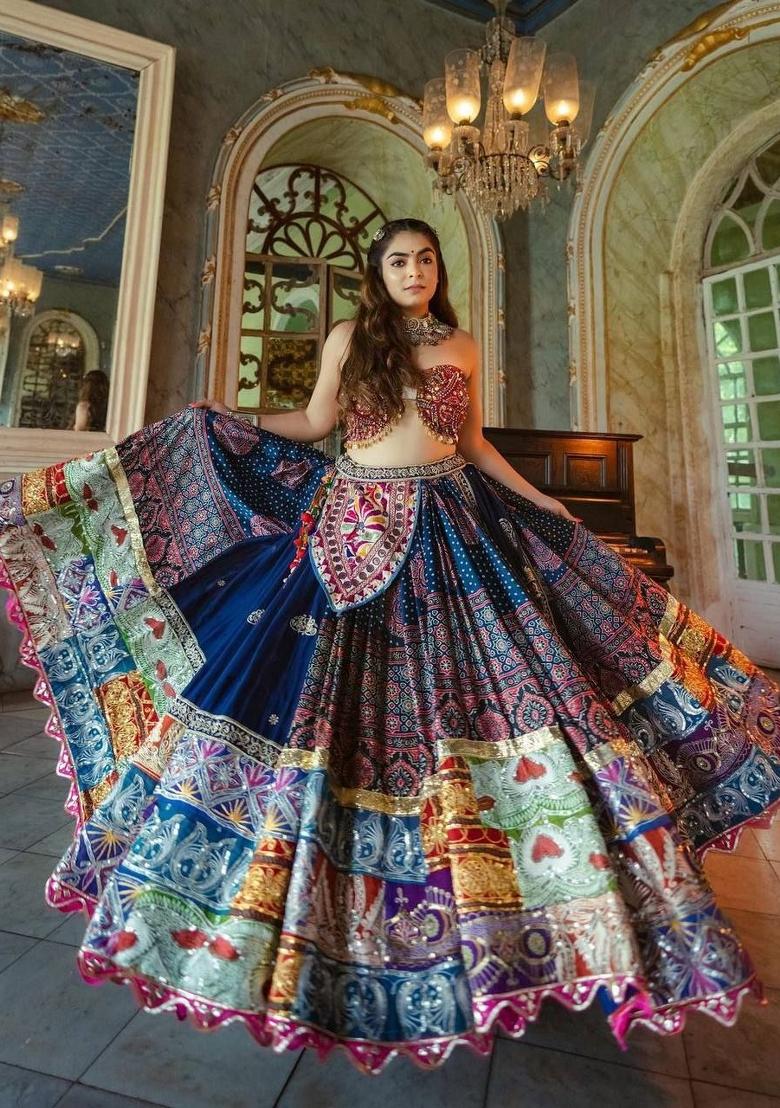 Multicolor Printed Silk Lehenga Set - Indya