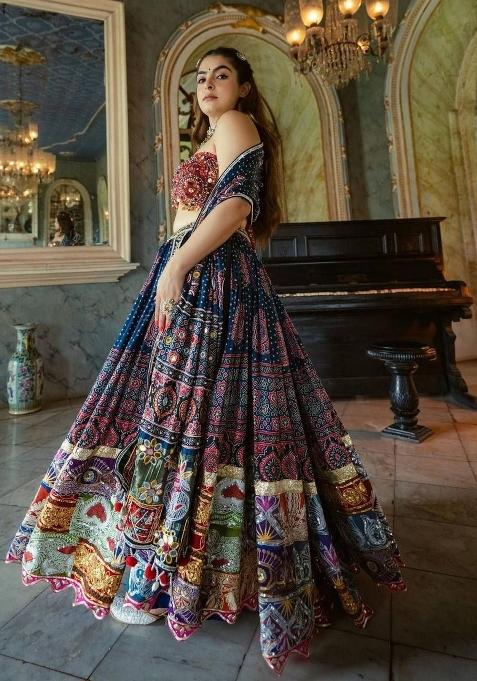 Multicolor Printed Silk Lehenga Set