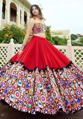 Multicolor Printed Silk Lehenga Set