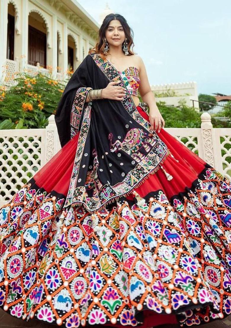Multicolor Printed Silk Lehenga Set - Indya