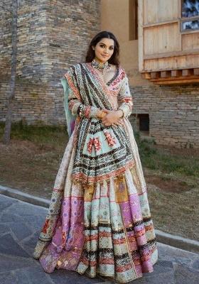Multicolor Printed Silk Lehenga Set