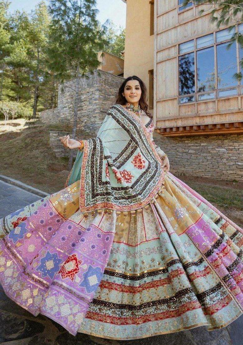 Multicolor Printed Silk Lehenga Set - Indya