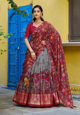 Sea Green Printed Silk Lehenga Set
