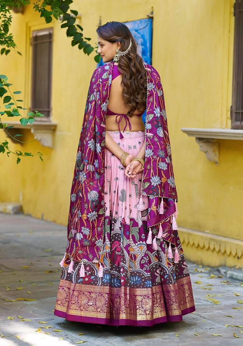 Light Pink Silk Lehenga Set with Printed for Diwali | Wedding & Festive Wear - Indya