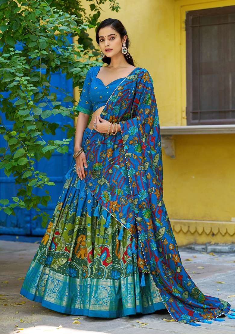 Firozi Printed Silk Lehenga Set - Indya