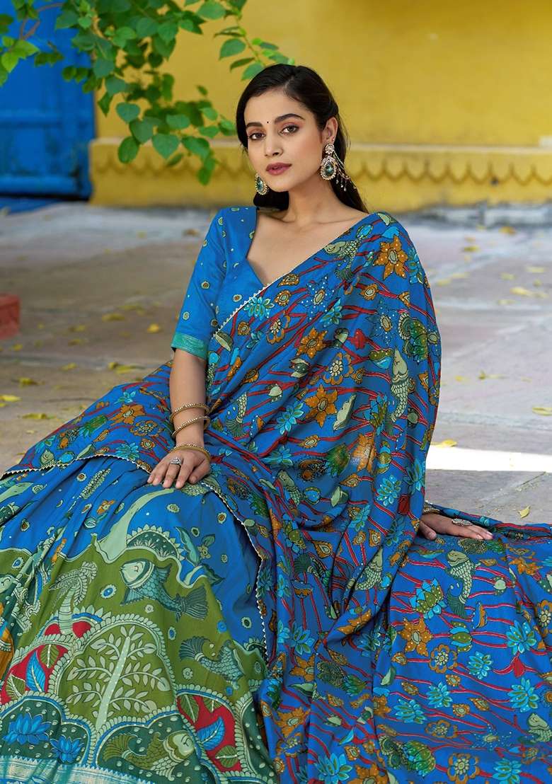 Firozi Printed Silk Lehenga Set - Indya