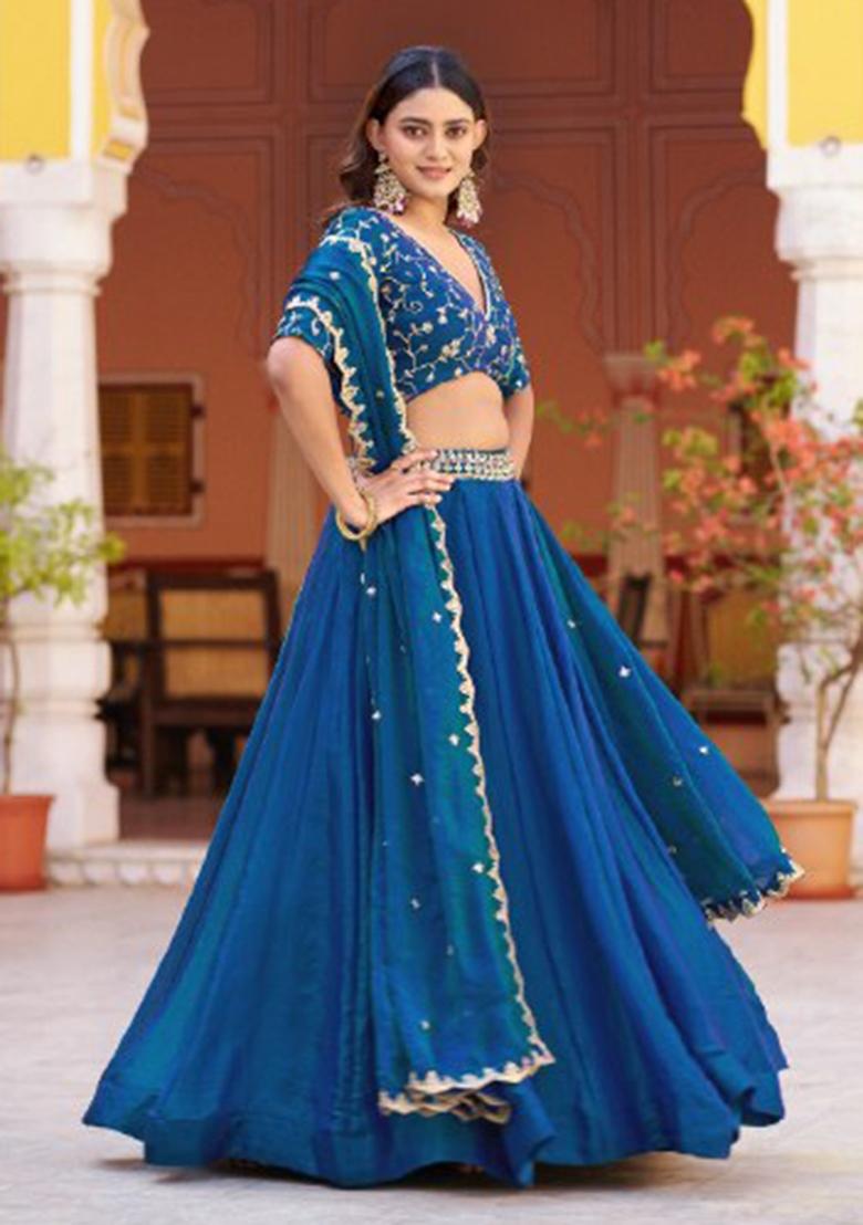 Peacock Embroidered Fendi Lehenga Set - Indya
