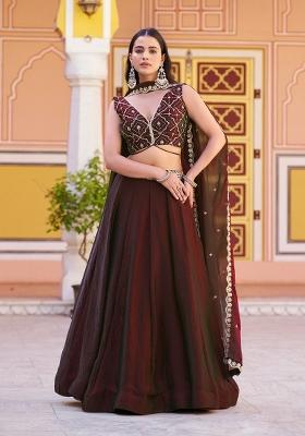 Maroon Embroidered Fendi Lehenga Set