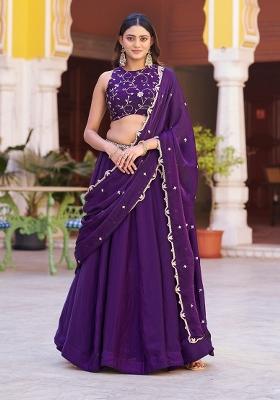 Purple Embroidered Fendi Lehenga Set