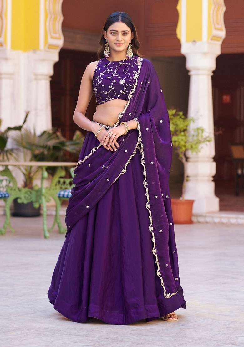 Purple Fendi Lehenga Set with Embroidered for Diwali | Wedding & Festive Wear - Indya