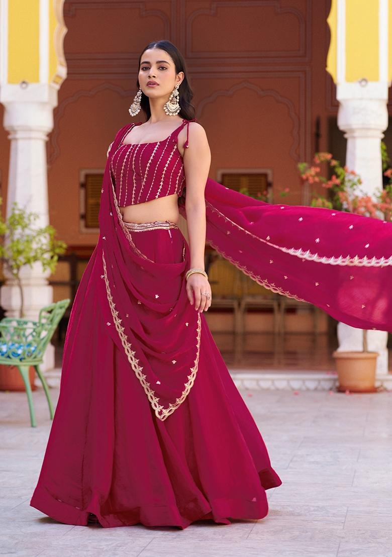 Pink Embroidered Fendi Lehenga Set - Indya