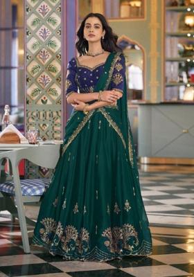 Green Embroidered Silk Lehenga Set
