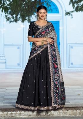 Black Embroidered Silk Lehenga Set