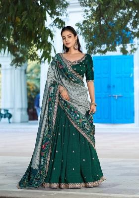 Green Embroidered Silk Lehenga Set