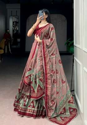Maroon Silk Lehenga Set with Printed for Diwali | Wedding & Festive Wear