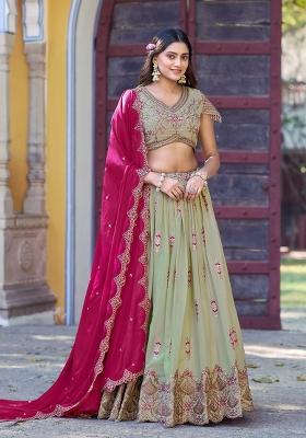 Pista Embroidered Georgette Lehenga Set
