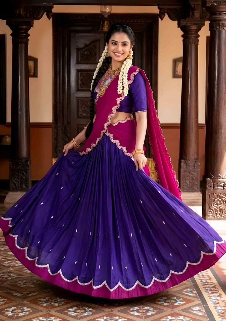 Purple Embroidered Naysha Lehenga Set - Indya