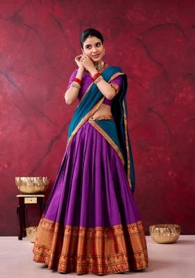 Purple Zari Work Cotton Lehenga Set