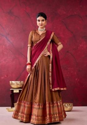 Mustard Zari Work Cotton Lehenga Set