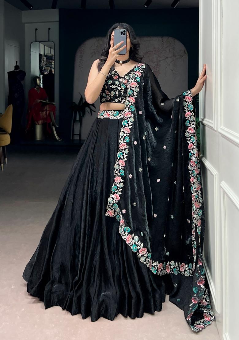 Black Embroidered Fendi Lehenga Set - Indya