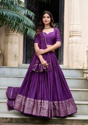 Purple Zari Work Chanderi&nbsp; Lehenga Set