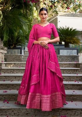 Pink Zari Work Chanderi&nbsp; Lehenga Set