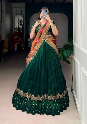Green Embroidered Silk Lehenga Set