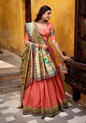 Peacock Zari Work Silk Lehenga Set