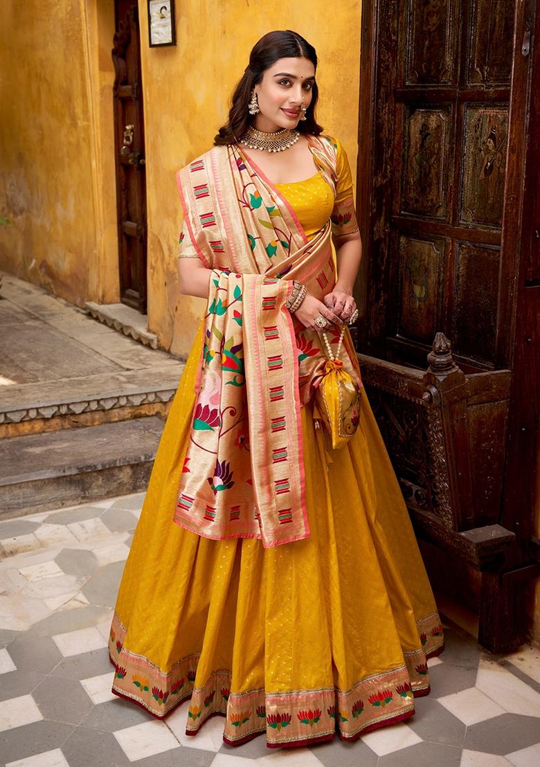 Green Zari Work Silk Lehenga Set - Indya