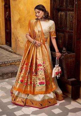 Off White Zari Work Silk Lehenga Set