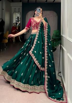 Green Embroidered Silk Lehenga Set