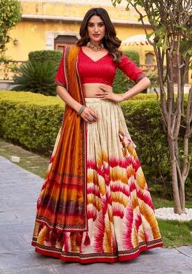 Red Silk Lehenga Set with Printed for Diwali | Wedding & Festive Wear