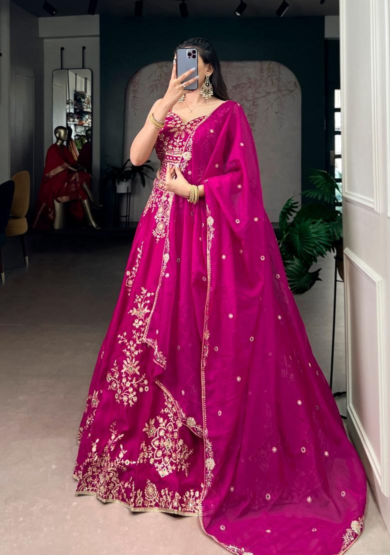 Pink Embroidered Naysha Lehenga Set - Indya