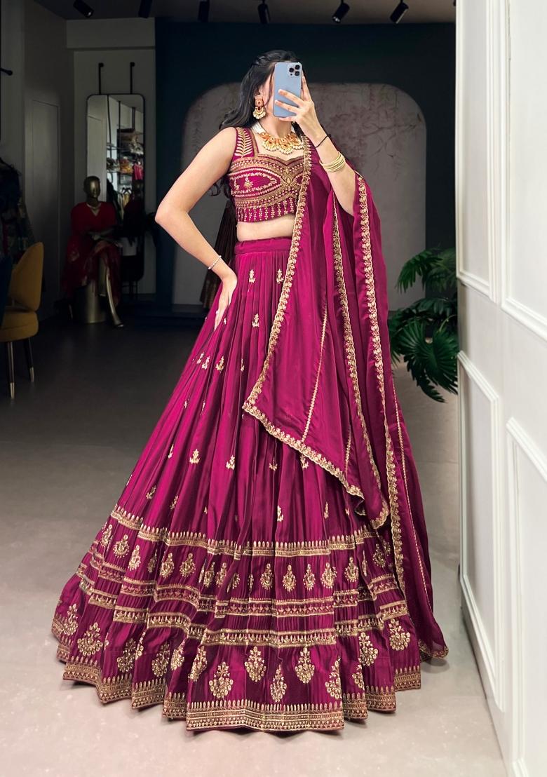 Pink Embroidered Rangoli Crush Lehenga Set - Indya
