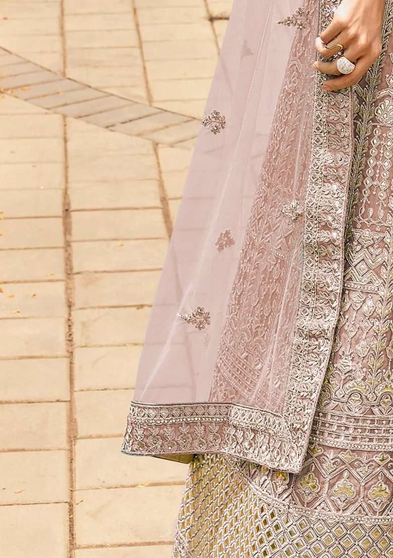 Peach Embroidered Organza Lehenga Set - Indya