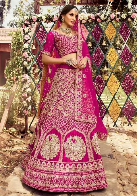 Pink Embroidered Silk Lehenga Set