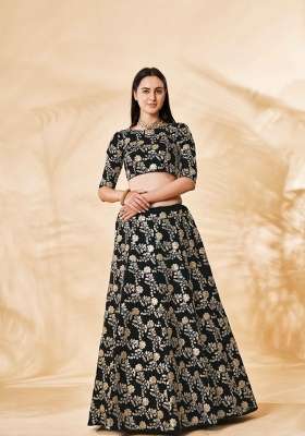 Black Embroidered Silk Lehenga Set for Diwali and Festive Wear