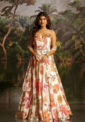 Off White Georgette Lehenga Set with Hand Work for Diwali | Wedding & Festive Wear