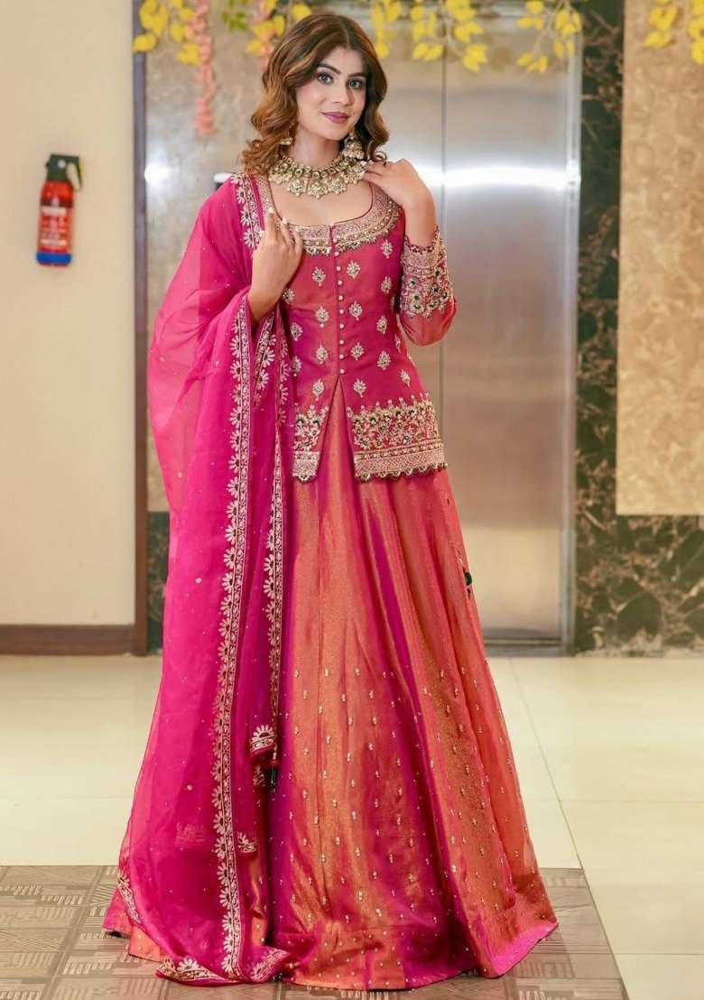Pink Fendi Lehenga Set with Embroidered for Diwali | Wedding & Festive Wear - Indya