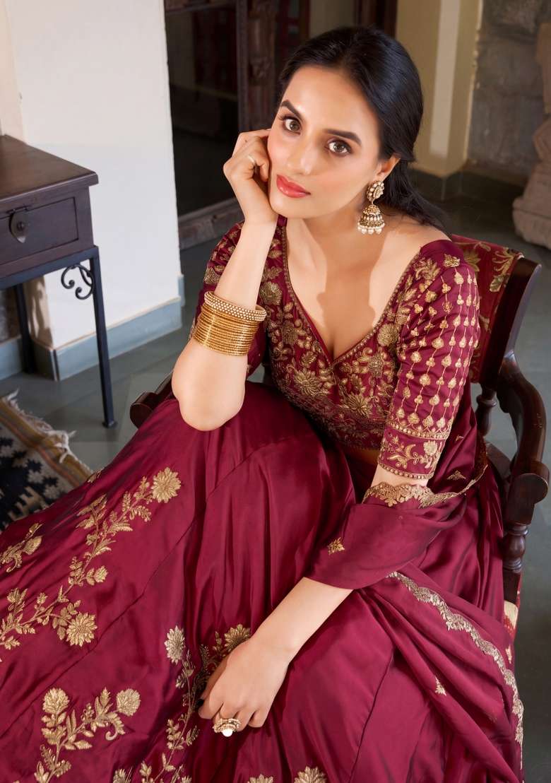 Rani Pink Embroidered Silk Lehenga Set for Diwali and Festive Wear - Indya