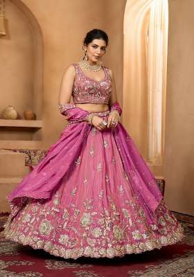 Rani Pink Work Tissue Lehenga Set with Sequin for Diwali | Wedding & Festive Wear