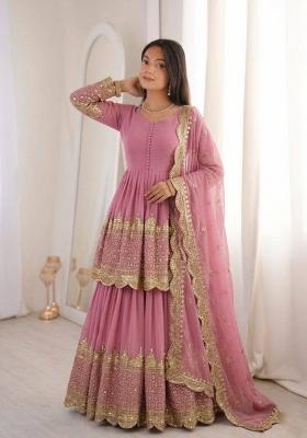 Pink Embroidered Georgette Lehenga Set