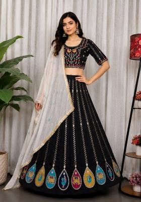 Black Embroidered Silk Lehenga Set