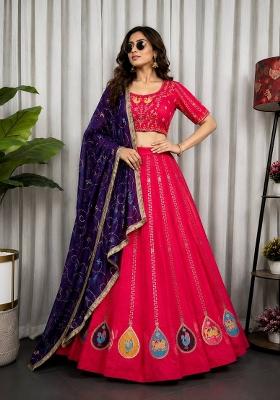 Pink Embroidered Silk Lehenga Set