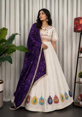 White Embroidered Silk Lehenga Set