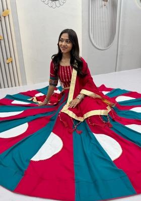 Red Gamthi Work Cotton Lehenga Set