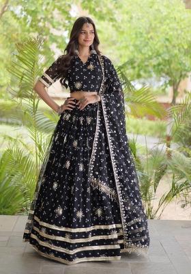 Black Embroidered Georgette Lehenga Set