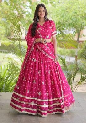 Pink Embroidered Georgette Lehenga Set